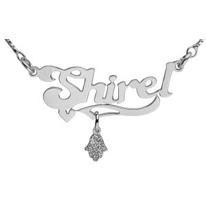 Hamsa Pendant Silver English Name Necklace