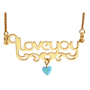 Love You Gold Filled Opal Heart Necklace