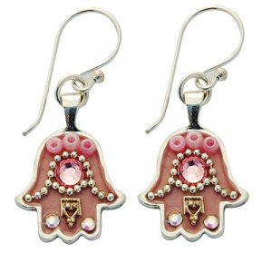 Hamsa Earrings in Pink by Ester Shahaf