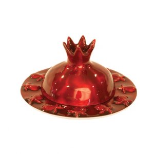 Ruby Red Anodized Aluminum Honey Dish with Pomegranate Cover - Yair Emanuel