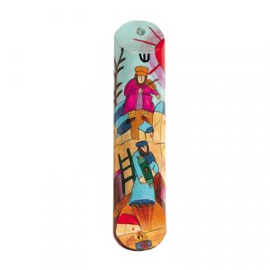 Small Hand Painted Wood Mezuzah Case, Fiddler on the Roof - Yair Emanuel