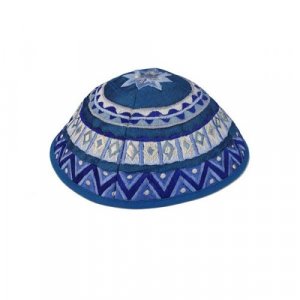 Kippah with Embroidered Geometric Designs, Blue  Yair Emanuel