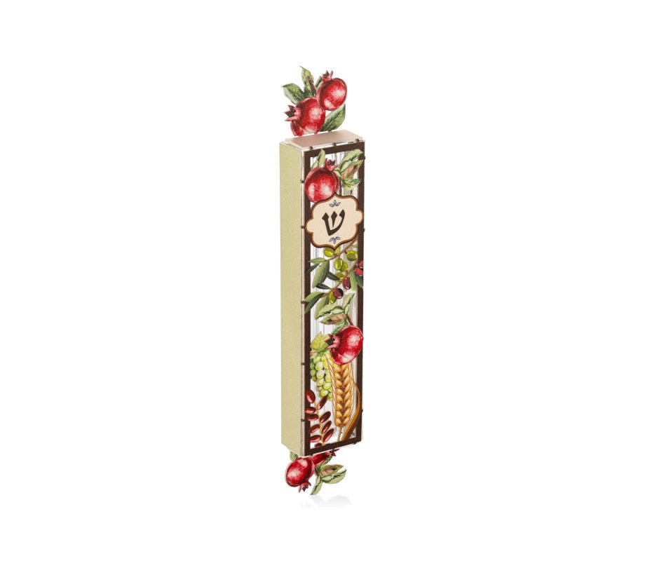 Acrylic Mezuzah Case, 7 Species of Israel Design - Dorit Judaica