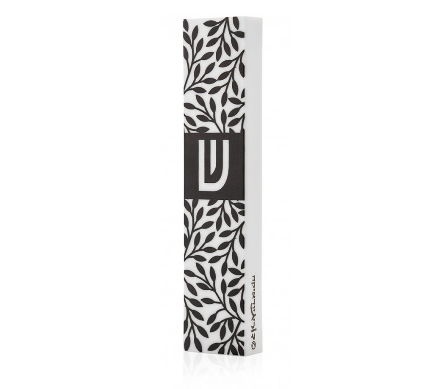 Acrylic Mezuzah Case, Black and White Leaf Design - Dorit Judaica