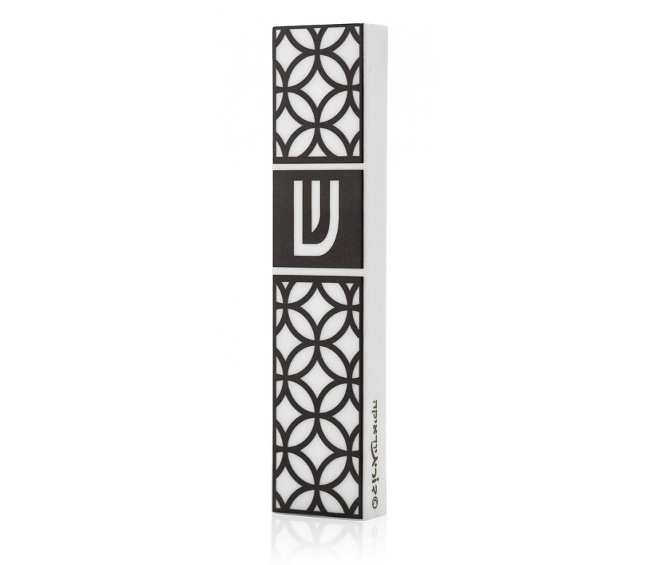 Acrylic Mezuzah Case, Black and White Vitrage Design - Dorit Judaica