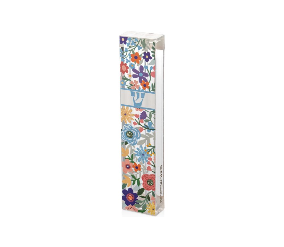 Acrylic Mezuzah Case, Colorful Floral Theme - Dorit Judaica