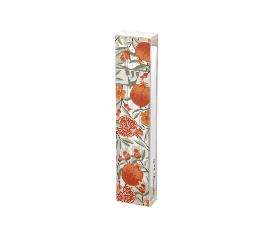 Acrylic Mezuzah Case, Orange Pomegranate Design - Dorit Judaica