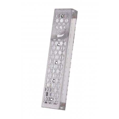 Acrylic Steel Mezuzah Case, Cutout Stars of David and Clear Crystals - Dorit Judaica