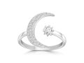 Adjustable Ring with Zircons, Star and Crescent Moon - Sterling Silver