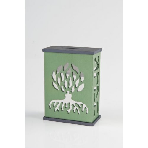 Agayof Tree Of Life Aluminum Tzedakah Box - Green