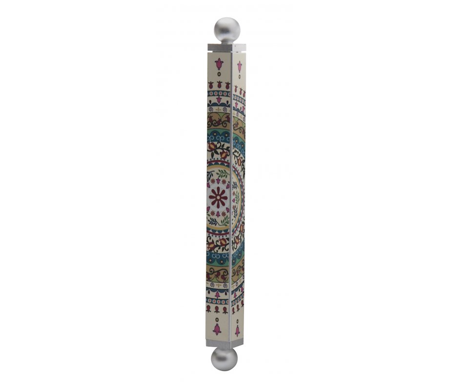 Aluminum Mezuzah Case - Circular Pomegranate Design - Dorit Judaica