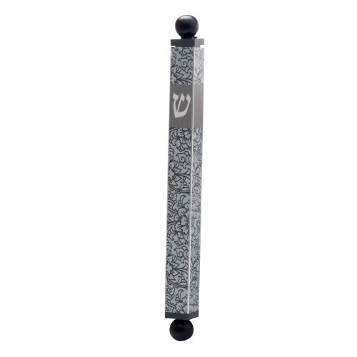 Aluminum Mezuzah Case Flowers in Gray Design - Dorit Judaica