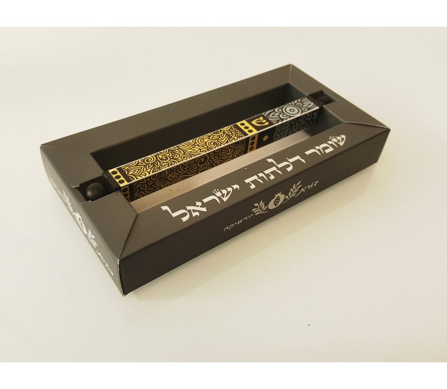 Aluminum Mezuzah Case with Purple Leaf Design - Dorit Judaica