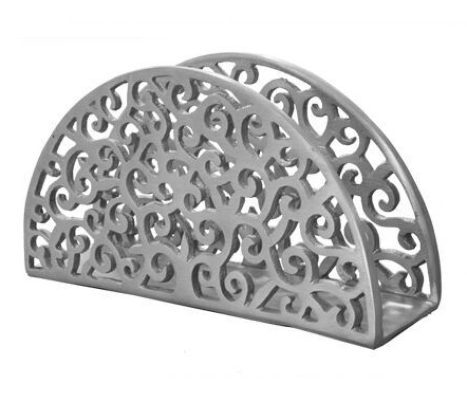 Aluminum Napkin Serviette Holder Swirling Filigree, Silver by Yair Emanuel