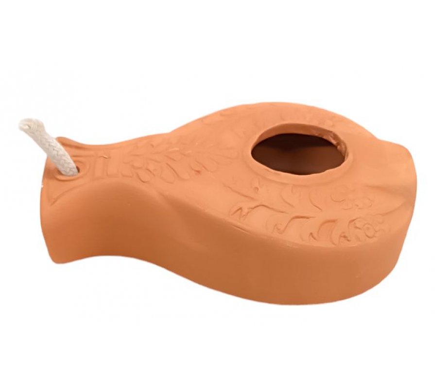 Ancient Biblical Clay Oil Lamp Decorated with Vine Engravings