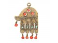 Ancient Brass Wall Good Luck Hamsa, Colored Beads - Replica of Israel Museum Item