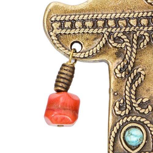 Ancient Brass Wall Good Luck Hamsa, Colored Beads - Replica of Israel Museum Item