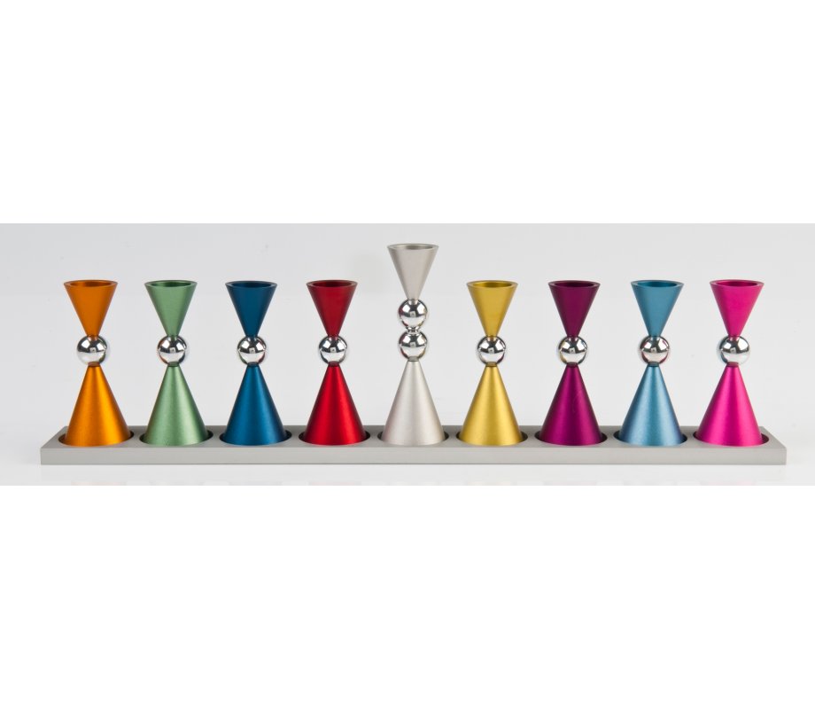 Anodized Aluminium Hourglass Hanukkah Menorah, Choice of Colors - Agayof