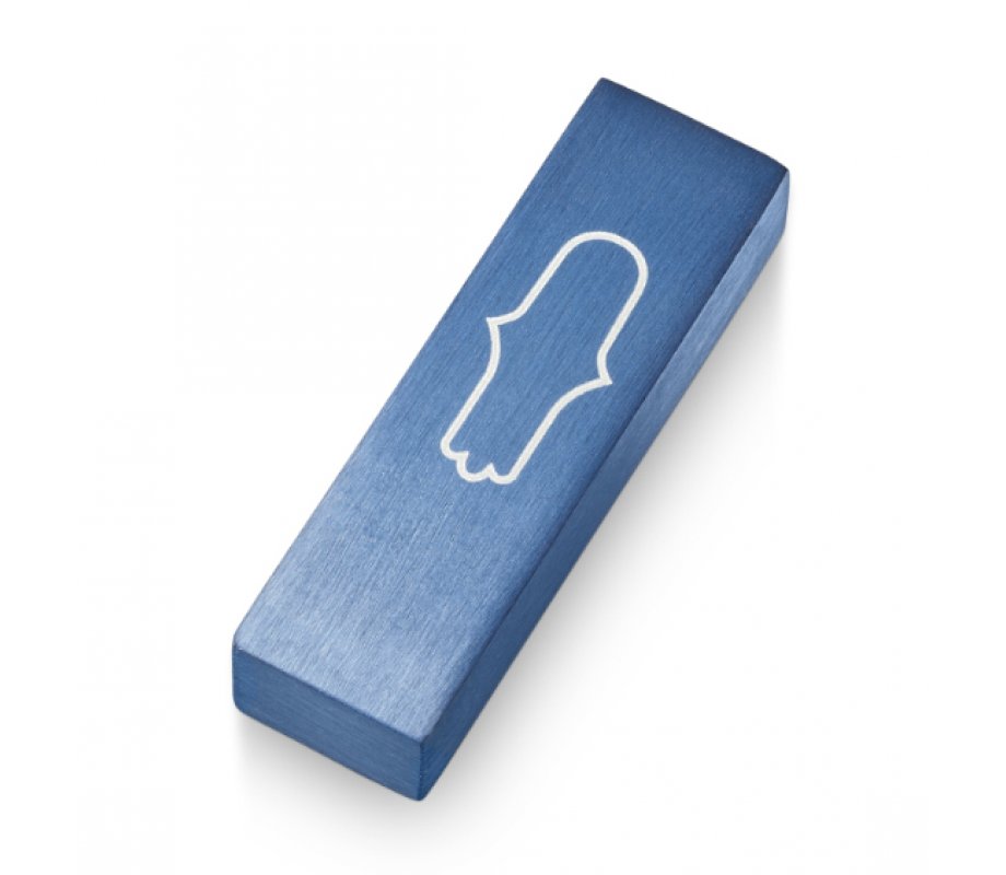 Anodized Aluminum Car Mezuzah Blue, Engraved Hamsa - Adi Sidler