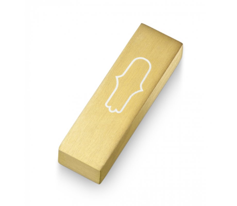 Anodized Aluminum Car Mezuzah Gold, Engraved Hamsa - Adi Sidler