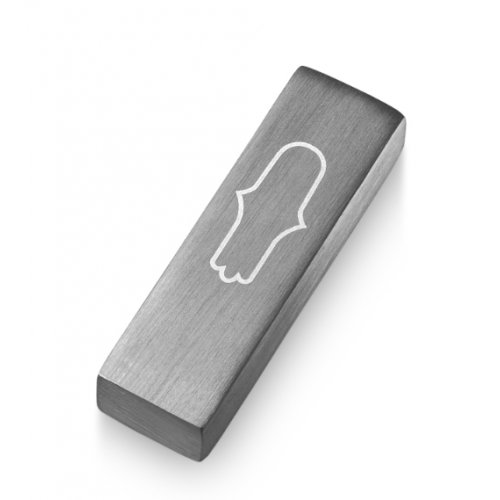 Anodized Aluminum Car Mezuzah Gray, Engraved Hamsa - Adi Sidler