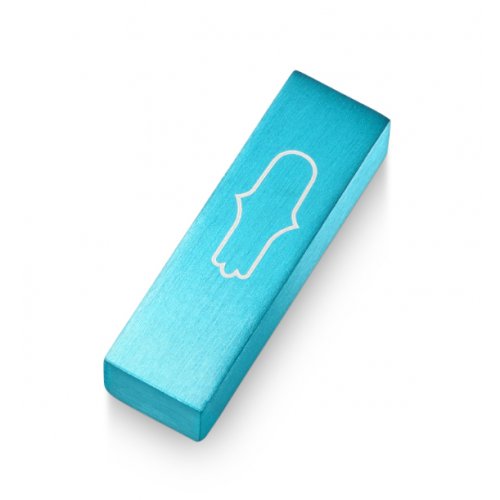 Anodized Aluminum Car Mezuzah Turquoise, Engraved Hamsa - Adi Sidler