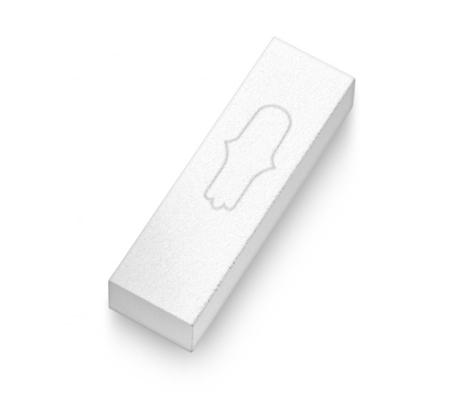 Anodized Aluminum Car Mezuzah White, Engraved Hamsa - Adi Sidler