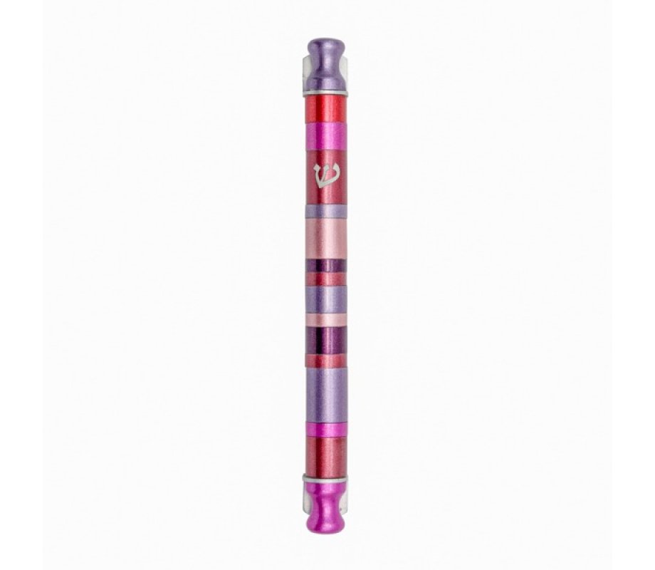 Anodized Aluminum Cylinder Mezuzah Case, Pink and Maroon Stripes -Yair Emanuel