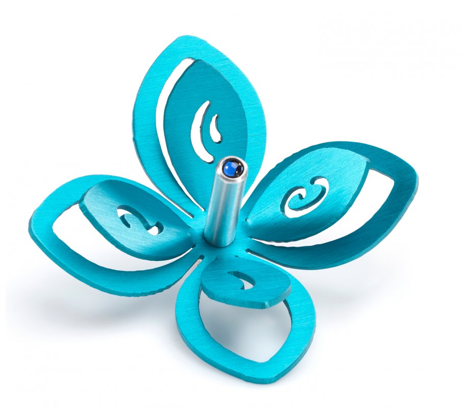 Anodized Aluminum Hanukkah Dreidel Flower Design, Turquoise - Adi Sidler