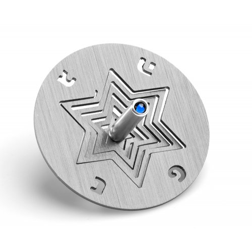 Anodized Aluminum Hanukkah Dreidel and Stand Star of David, Silver - Adi Sidler