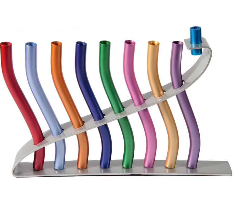 Anodized Aluminum Hanukkah Menorah Lyre Image, Multicolored - Yair Emanuel