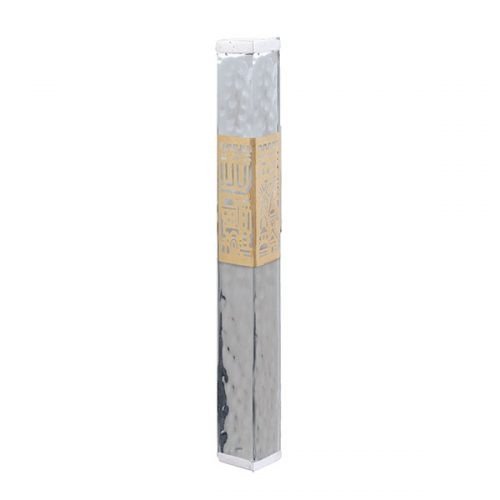 Anodized Aluminum Jerusalem Cutout Silver and Gold Mezuzah Case - Emanuel