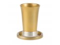 Anodized Aluminum Kiddush Cup and Saucer, Silver - Yair Emanuel