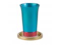 Anodized Aluminum Kiddush Cup and Saucer, Silver - Yair Emanuel