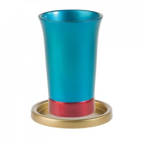 Anodized Aluminum Kiddush Cup and Saucer, Silver - Yair Emanuel