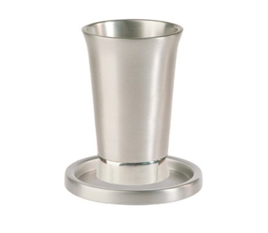 Anodized Aluminum Kiddush Cup and Saucer, Silver - Yair Emanuel
