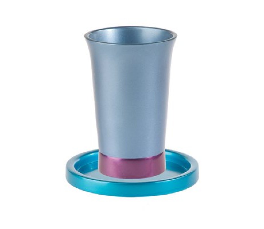 Anodized Aluminum Kiddush Cup and Saucer, Silver - Yair Emanuel