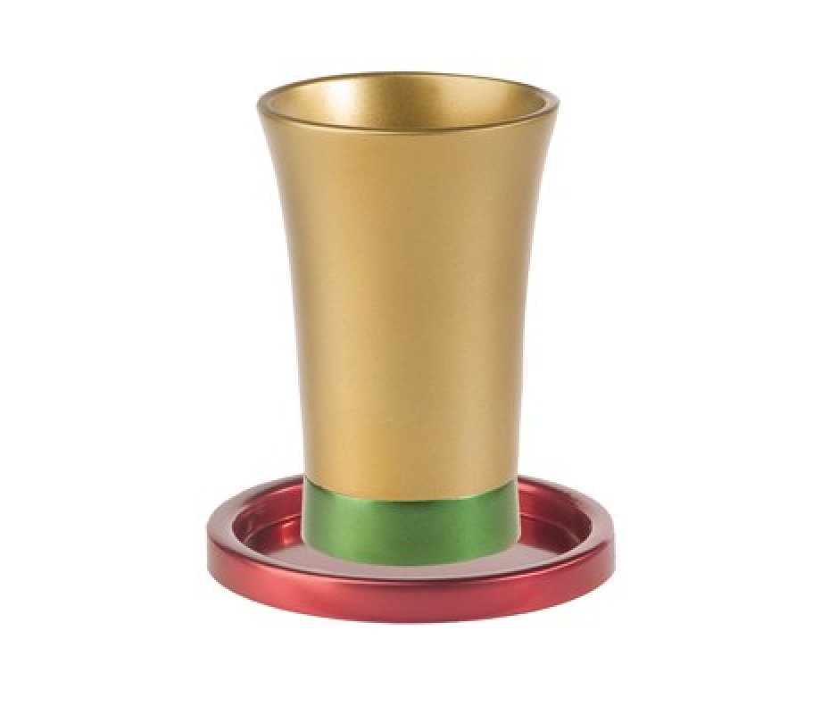 Anodized Aluminum Kiddush Cup and Saucer, Silver - Yair Emanuel