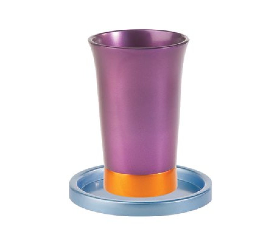 Anodized Aluminum Kiddush Cup and Saucer, Silver - Yair Emanuel
