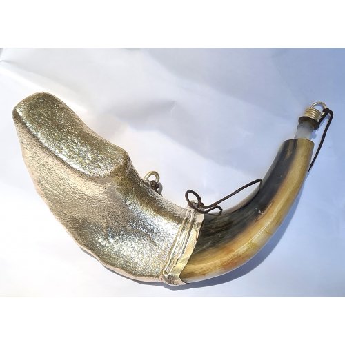 Anointing Rams Horn Shofar with Sterling Silver Lions Jerusalem