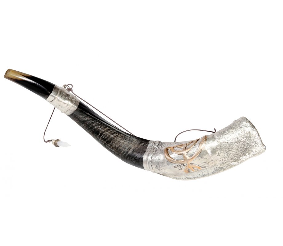 Anointing Yemenite Shofar with Silver Menorah Design