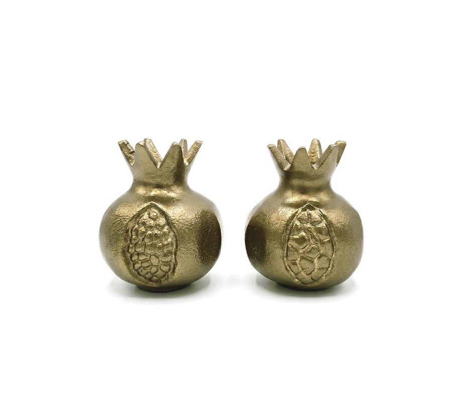 Antique Style Small Pomegranate Gold Color Candlesticks - Yair Emanuel