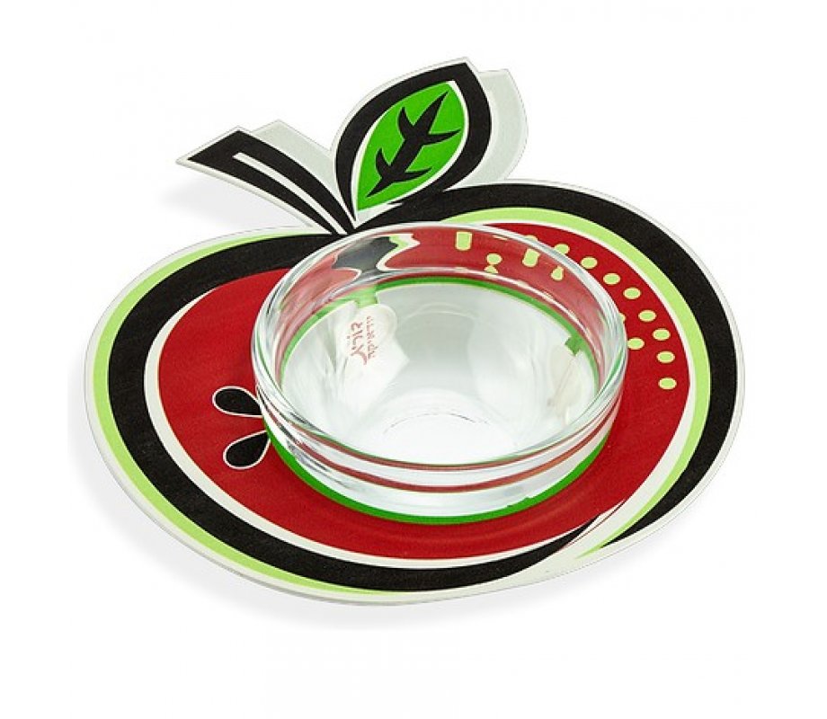 Apple Shaped Honey Dish with Glass Bowl, Lively Colors - Dorit Judaica