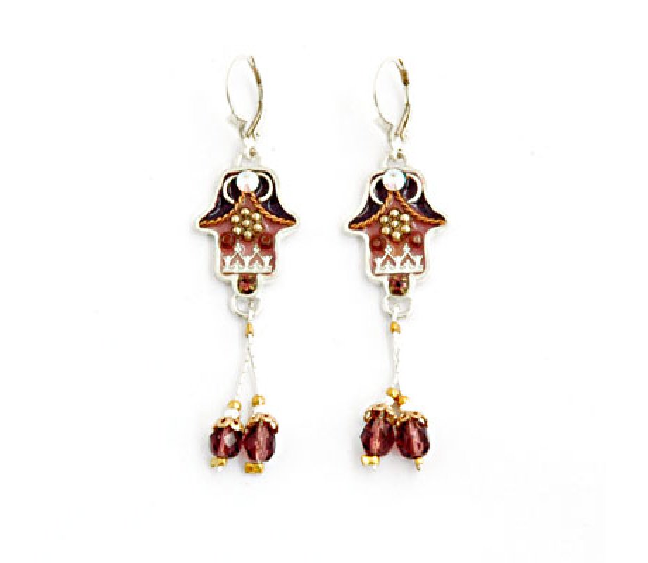 Autumn Tones Hamsa Earrings with Beads - Ester Shahaf