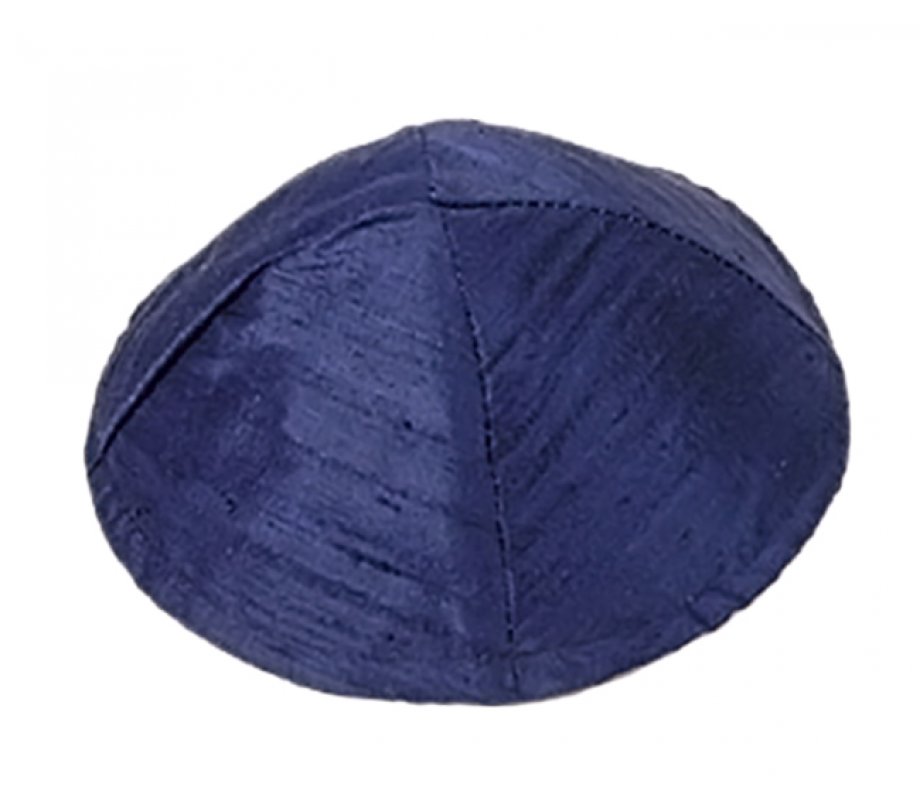 Basic Raw Silk Kippah, Dark Blue - Yair Emanuel