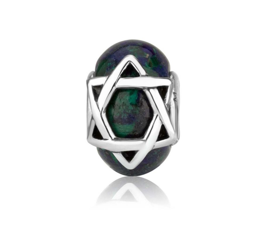 Bead Bracelet Charm, Sterling Silver Star of David on Eilat Stone