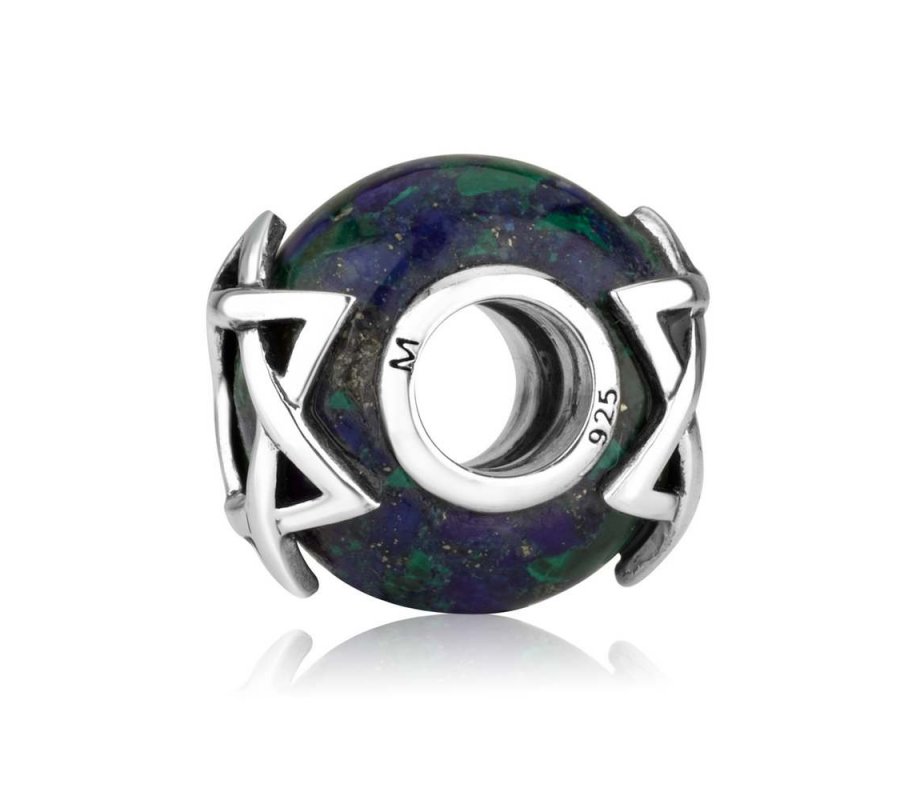 Bead Bracelet Charm, Sterling Silver Star of David on Eilat Stone