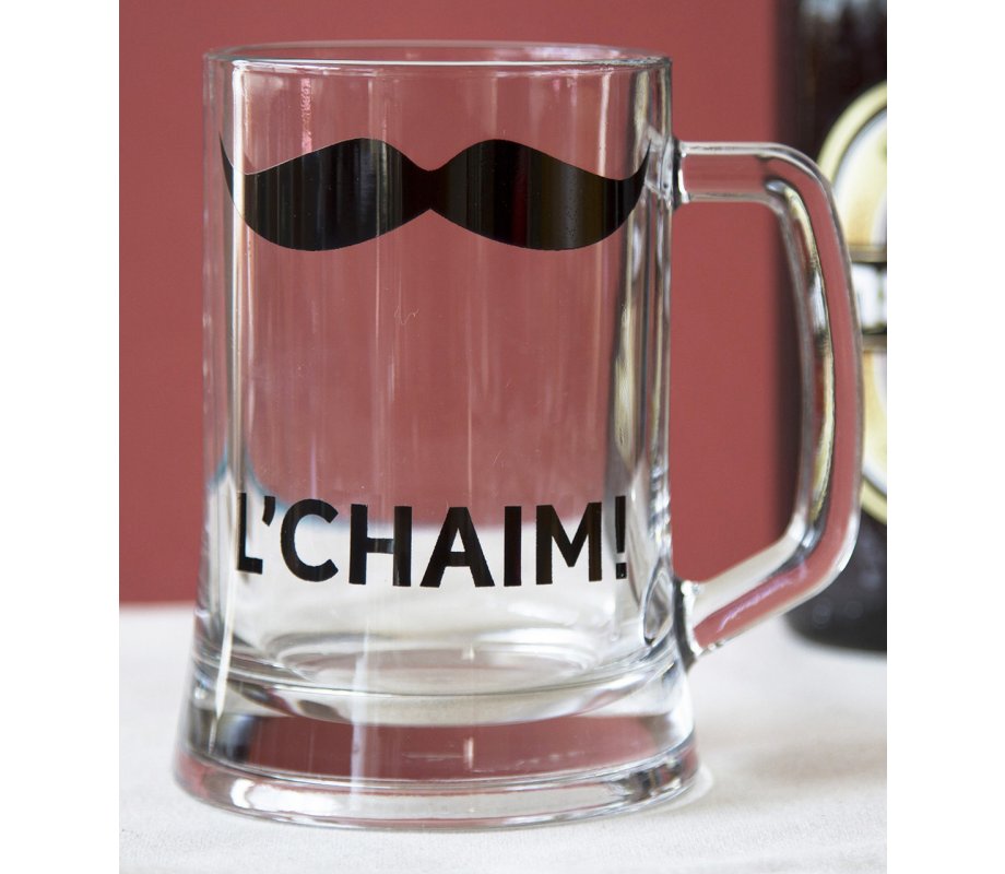Beer Pint Glass, Le'chaim in Hebrew - Barbara Shaw