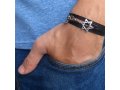 Black String Triple Wrap Men's Bracelet with Oxidized Silver-Plated Star of David
