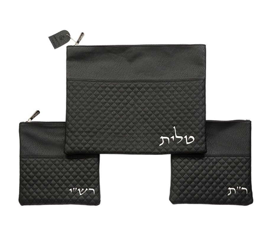 Black Tallit Bag with Two Bags for Rashi & Rabbeinu Tam Tefillin